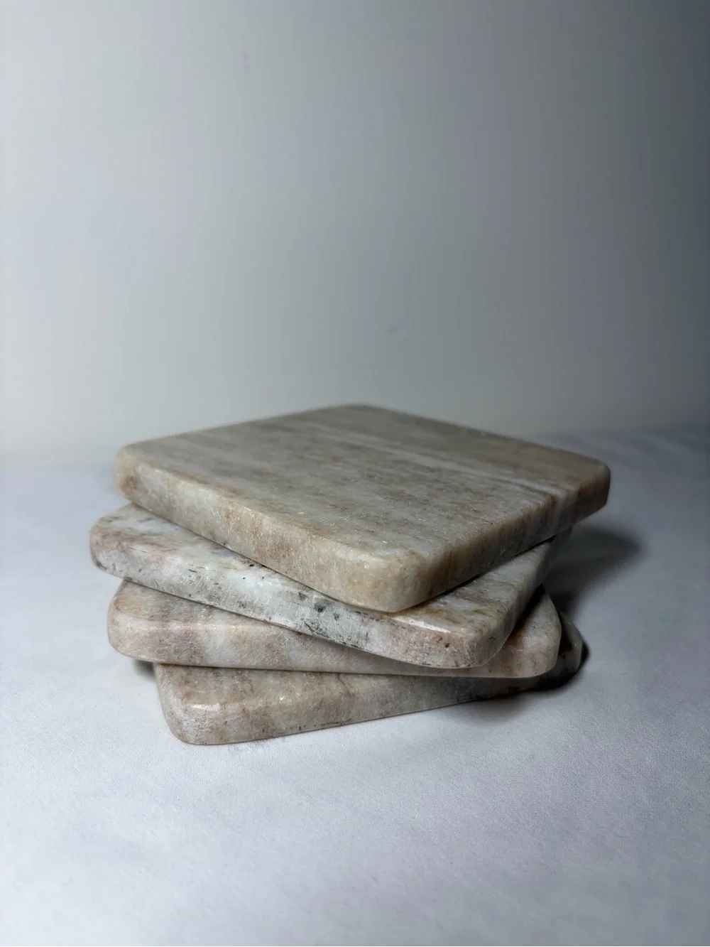 Natural Stone Square Coasters - Beige Set of 4